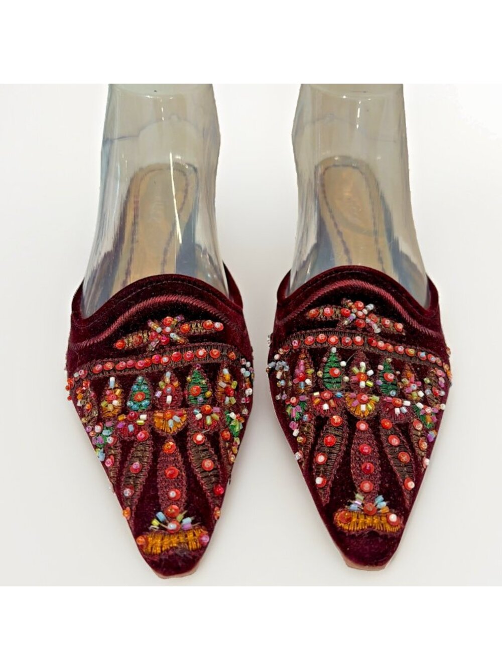 Matisse Algiers Women's Velvet Beaded Slip On Pointed Toe Mules Size 8 Burgundy